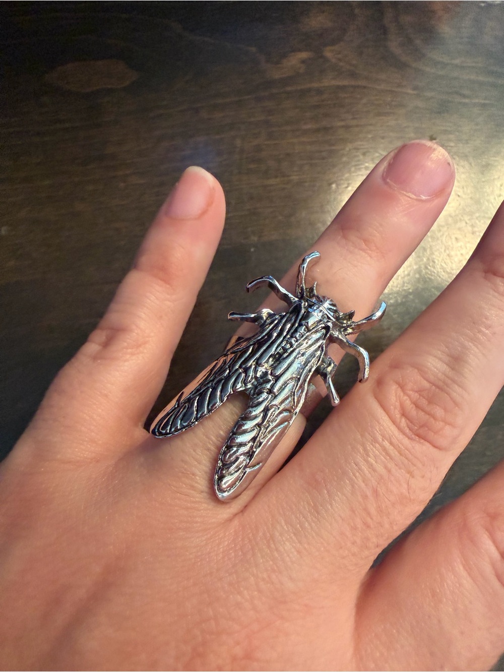 Silver Cicada Adjustable Statement Ring for Women